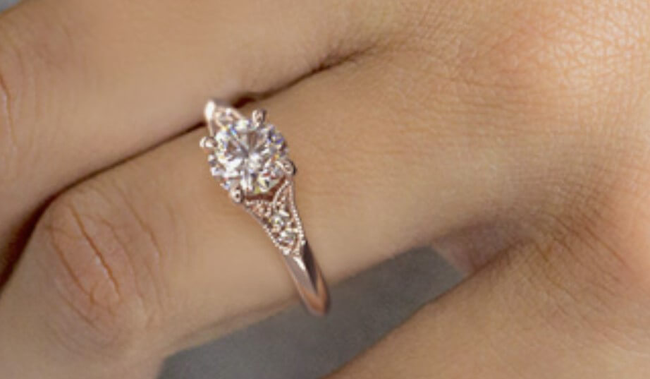 Rose Gold Art Deco Inspired Fleur-De-Lis Pavé Engagement Ring