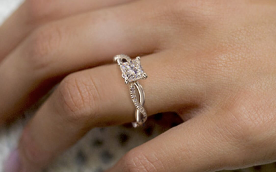 unique swirl princess cut engagement ring