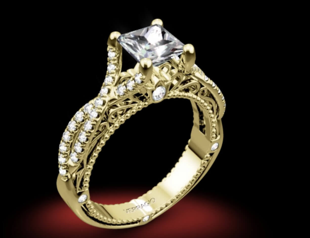 Verragio swirl princess cut engagement rings 