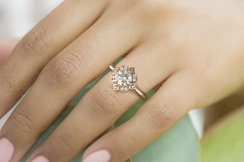 Floral Antique Diamond Engagement Ring 