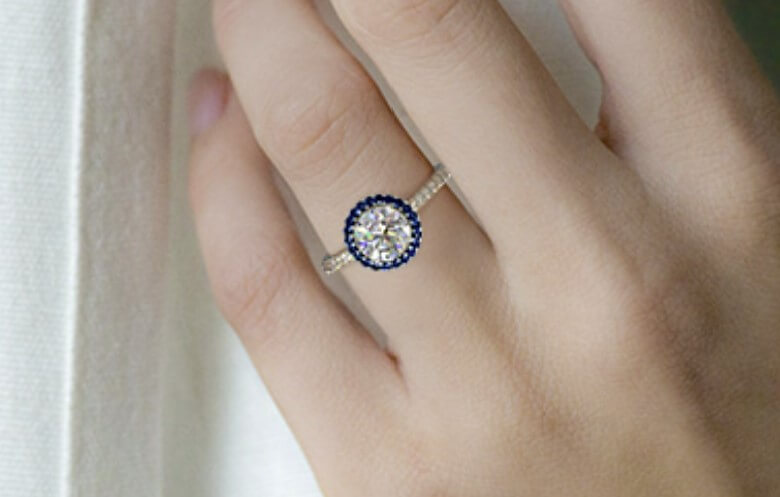 unique halo sapphire engagement ring