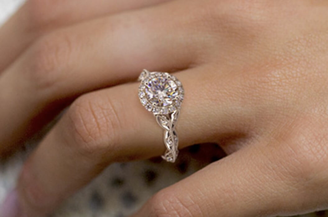 unique stylish halo round engagement ring