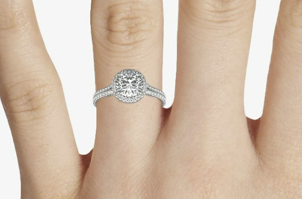 halo pave split shank engagement ring